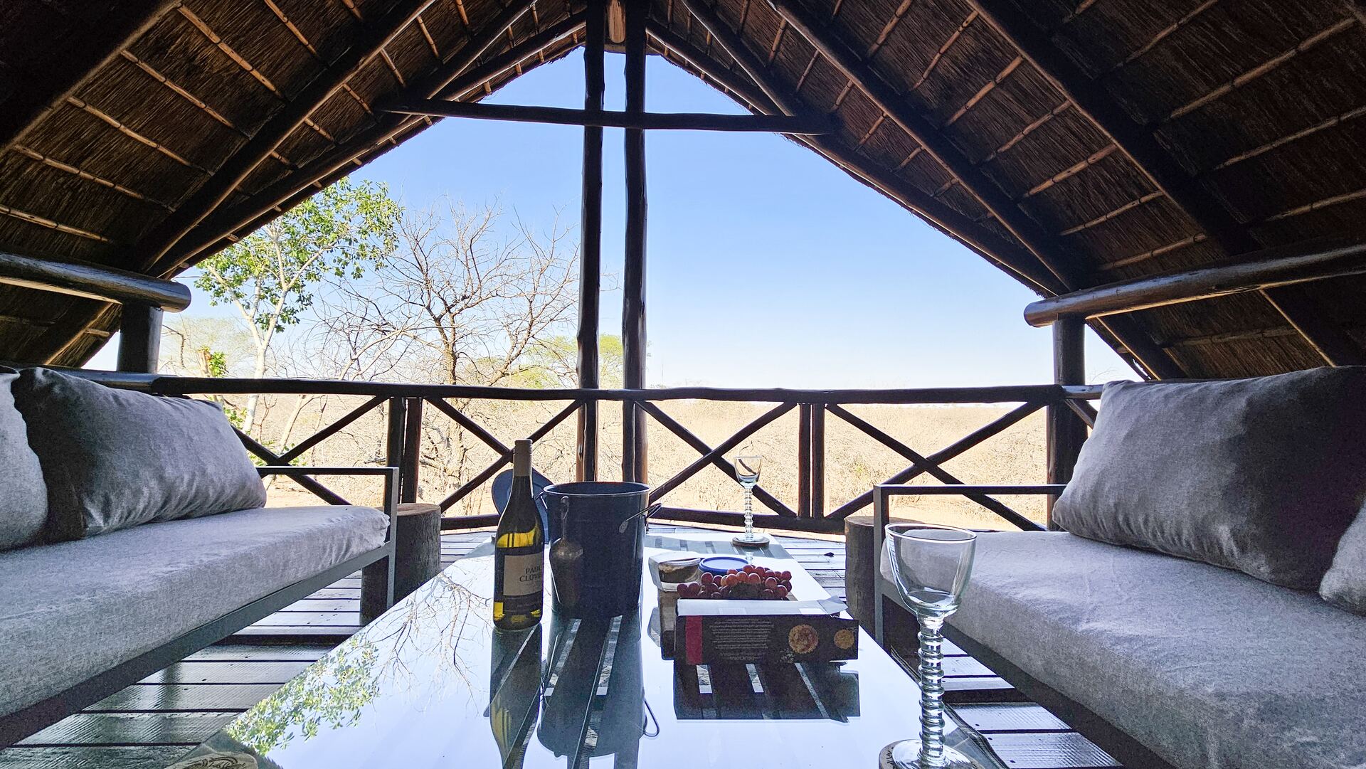 Veranda lounge at Kruger Umoya overlooking the bush